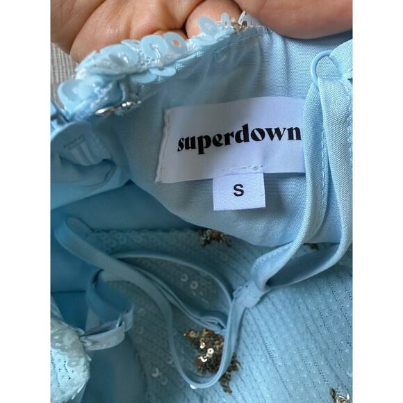 Superdown Dress Dina Mini Sequins Light Blue Star Embellished Size Small - Picture 7 of 8